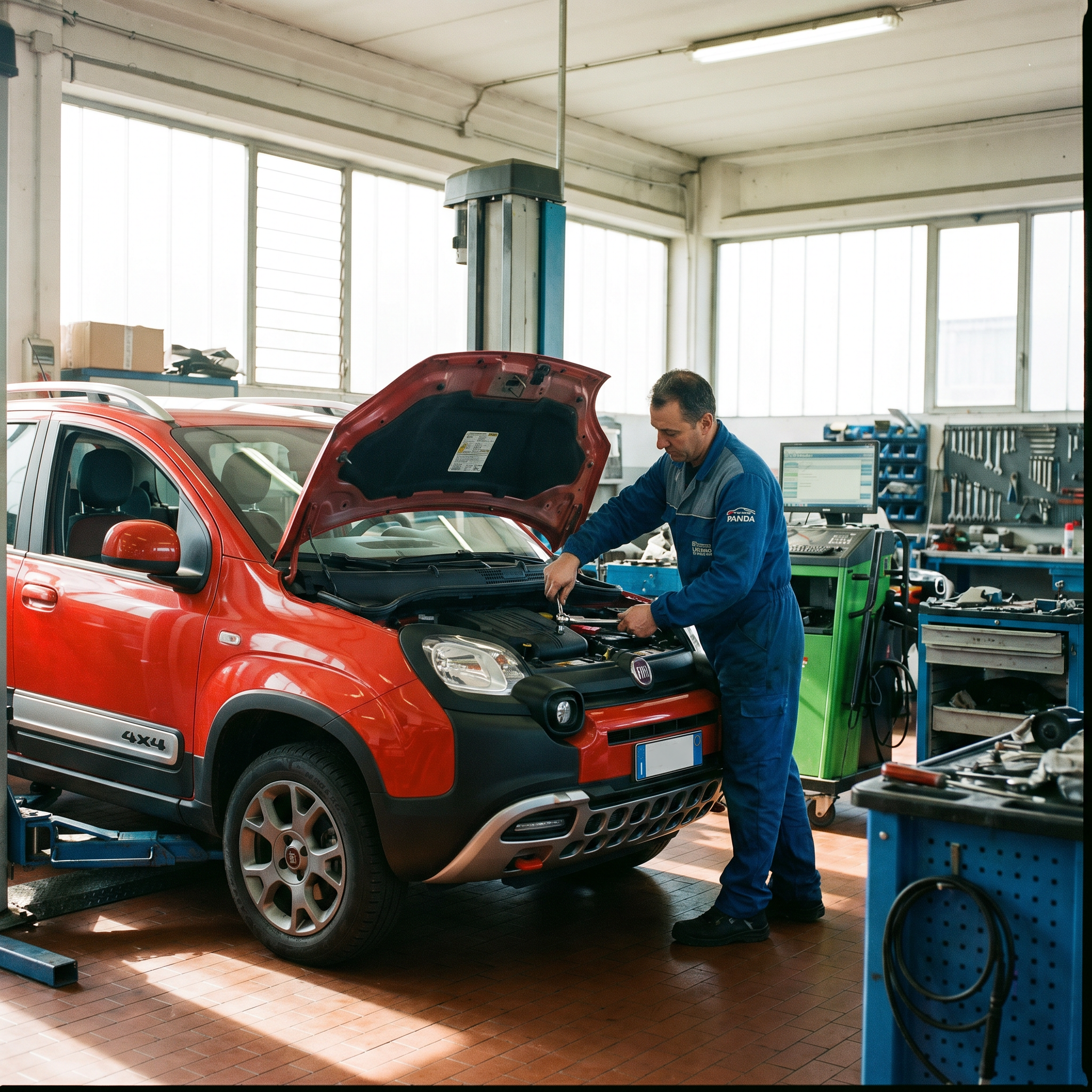 Officina auto al lavoro su una vettura